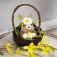 7" Easter Rabbit with Twig Basket Accent