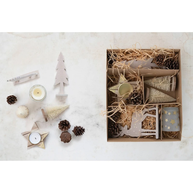 Hello Honey® 13 Piece Wood Grain & Jar Star Candles & Woodland Icons Candle Garden Kit