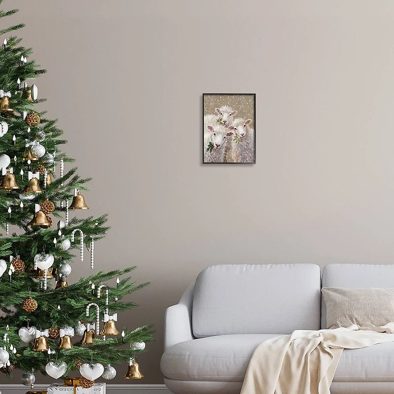 Stupell Industries Winter Sheep Trio Farm Animals Framed Giclee Art