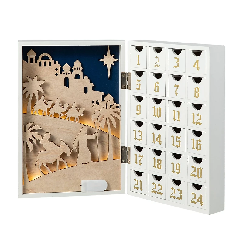 Glitzhome® 17" Lighted Christmas Nativity Advent Calendar Décor