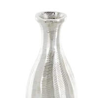 Silver Decorative Aluminum Vase Set with Wavy Accents & Textured Ridges