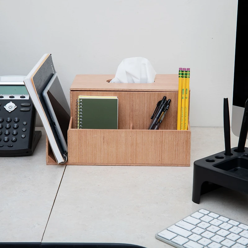 Mind Reader Bali Collection 4-Compartment Tissue Box Holder & Organizer