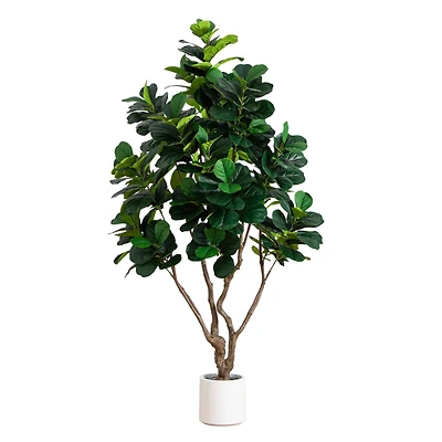8ft. Artificial Grand Fiddle Leaf Tree in White Decorative Planter