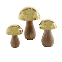 Gold Stainless Steel & Wood Mushroom Hammered Sculpture Set