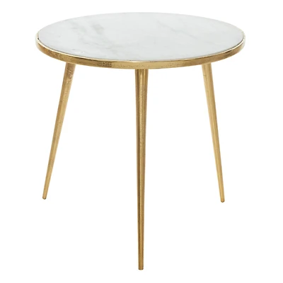 20'' Gold Aluminum & White Marble Modern Accent Table