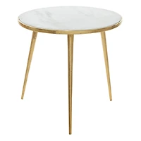 20'' Gold Aluminum & White Marble Modern Accent Table