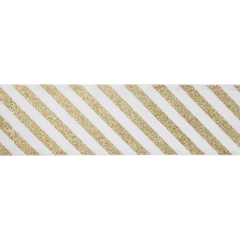 2.5" x 80ft. White & Gold Glitter Stripes Wired Jumbo Ribbon by Celebrate It®