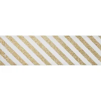 2.5" x 80ft. White & Gold Glitter Stripes Wired Jumbo Ribbon by Celebrate It®