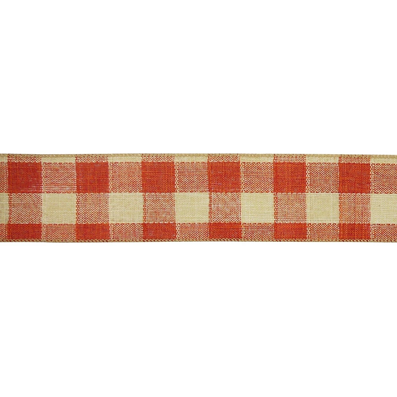 2.5" x 6.6yd. Rust Orange Plaid Faux Linen Wired Ribbon by Celebrate It®