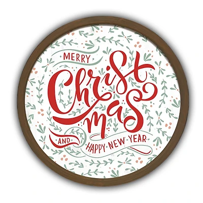 Faded Merry Christmas & Happy New Year Round Wall Art in Frame