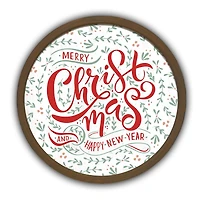 Faded Merry Christmas & Happy New Year Round Wall Art in Brown Frame