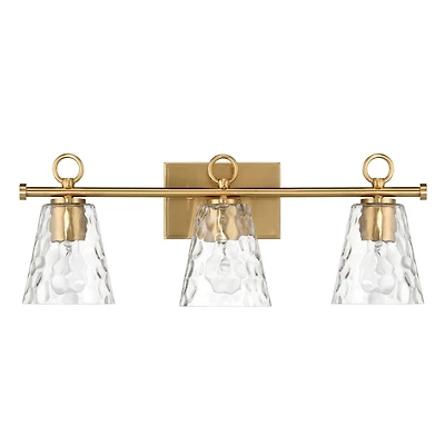 Hello Honey® Imogen Brushed Gold Metal & Hammered Water Glass 3-Light Vanity Light
