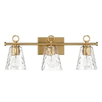 Hello Honey® Imogen Brushed Gold Metal & Hammered Water Glass 3-Light Vanity Light