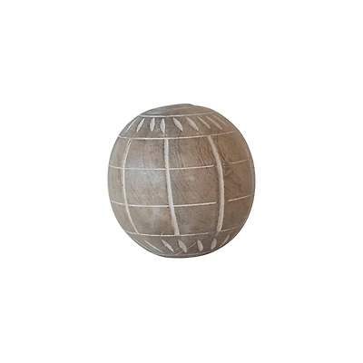 Hello Honey® 4" Beige Hand-Carved Mango Wood Ball Décor