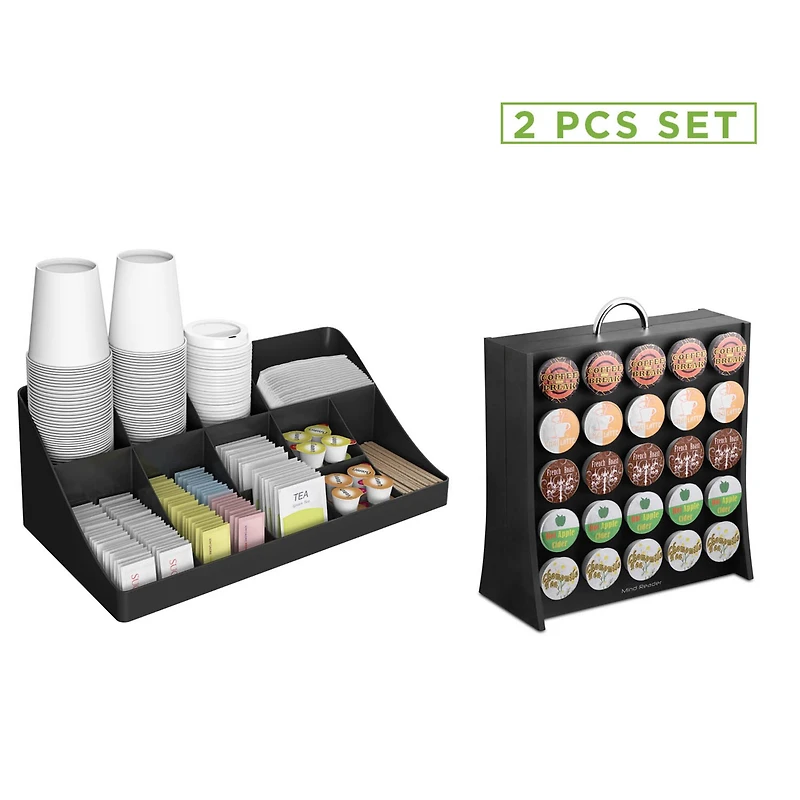 Mind Reader Black 11 Compartment Coffee Condiment Organizer & 50 Capacity Single Serve Coffee Pod Holder Storage Organizer