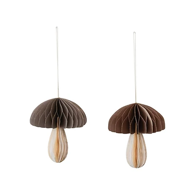 Hello Honey® Brown Paper Mushroom Folding Honeycomb Ornament Set with Gold Glitter Edge