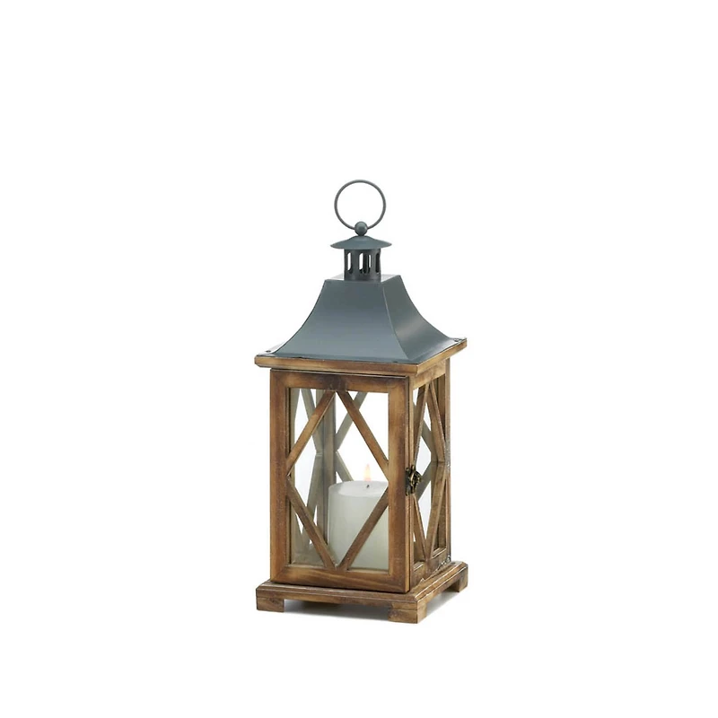14" Wooden Diamond Lattice Lantern
