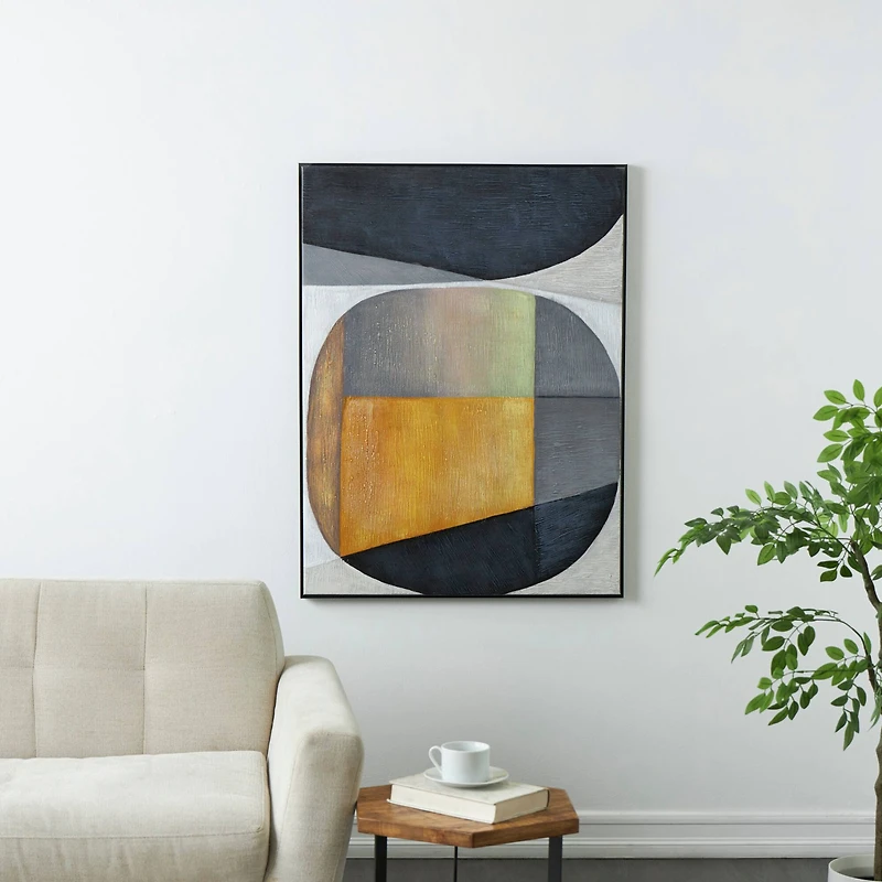 Gray & Yellow Abstract Circle Framed Wall Art