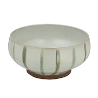 Hello Honey® 10" Cream & Green Reactive Glaze Stripes Hand-Painted Stoneware Bowl