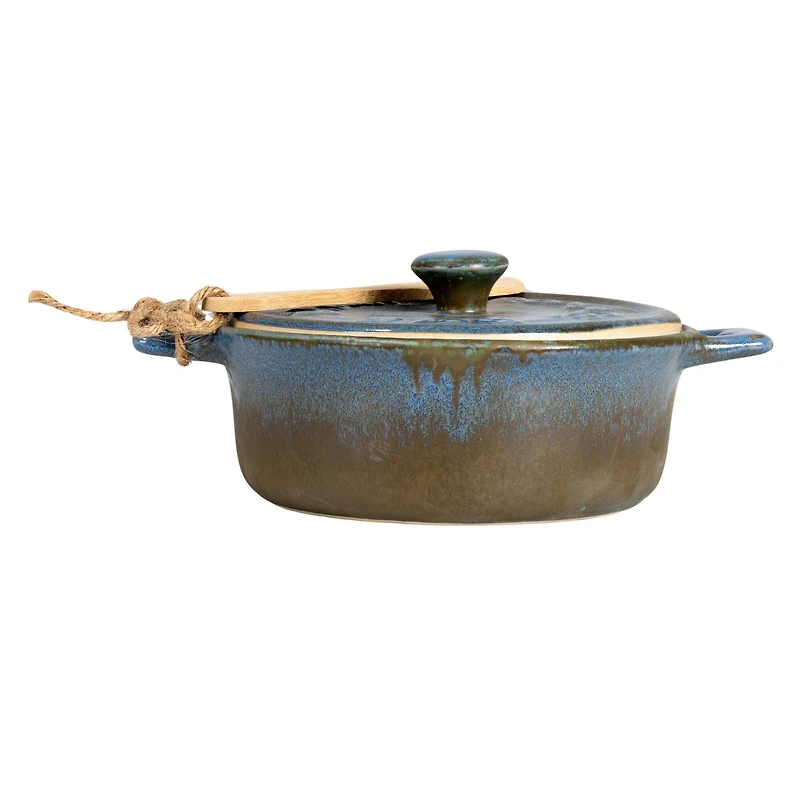 Hello Honey® Blue Stoneware Brie Bakers with Bamboo Spreader, 2ct.