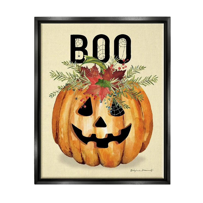 Stupell Industries Boo Seasonal Halloween Flowers Framed Floater Canvas Wall Art