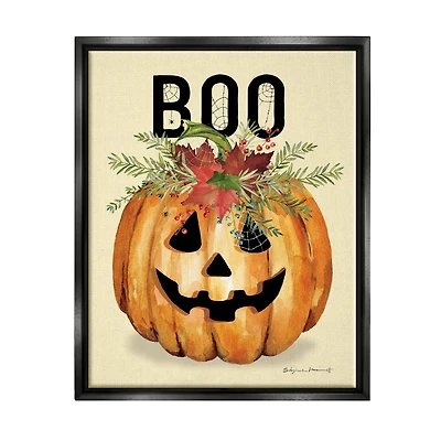 Stupell Industries Boo Seasonal Halloween Flowers Framed Floater Canvas Wall Art