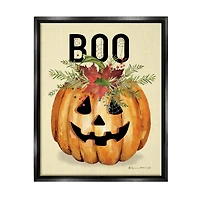 Stupell Industries Boo Seasonal Halloween Flowers Framed Floater Canvas Wall Art