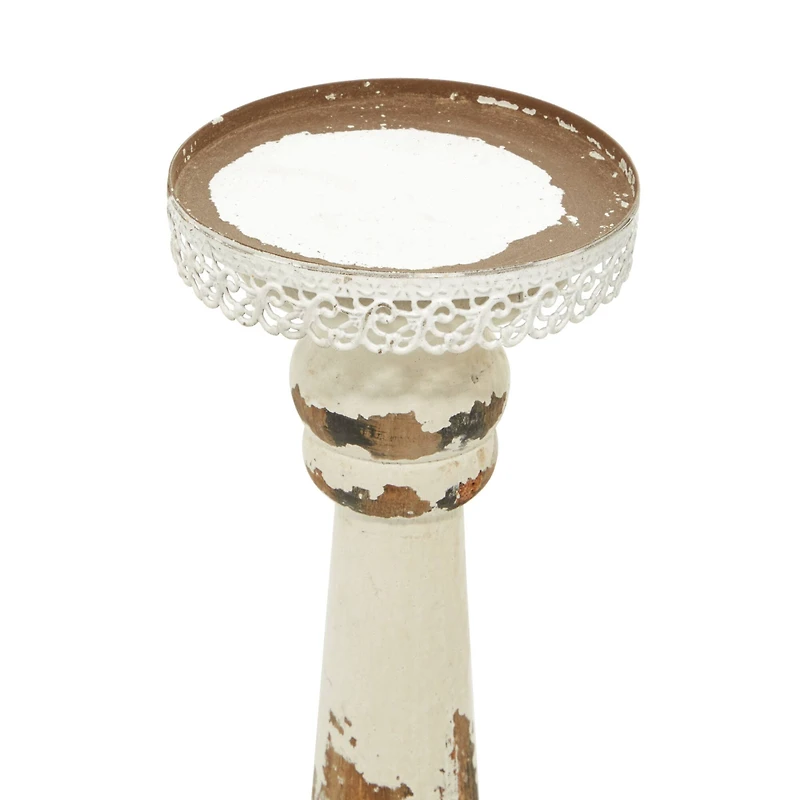 Brown & White Traditional Candle Holder Set, 13" & 15"