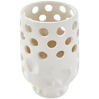 10" White Ceramic Shell Vase with Circular Cutouts