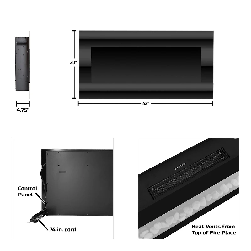 Hastings Home 42" Black Electric LED Fireplace