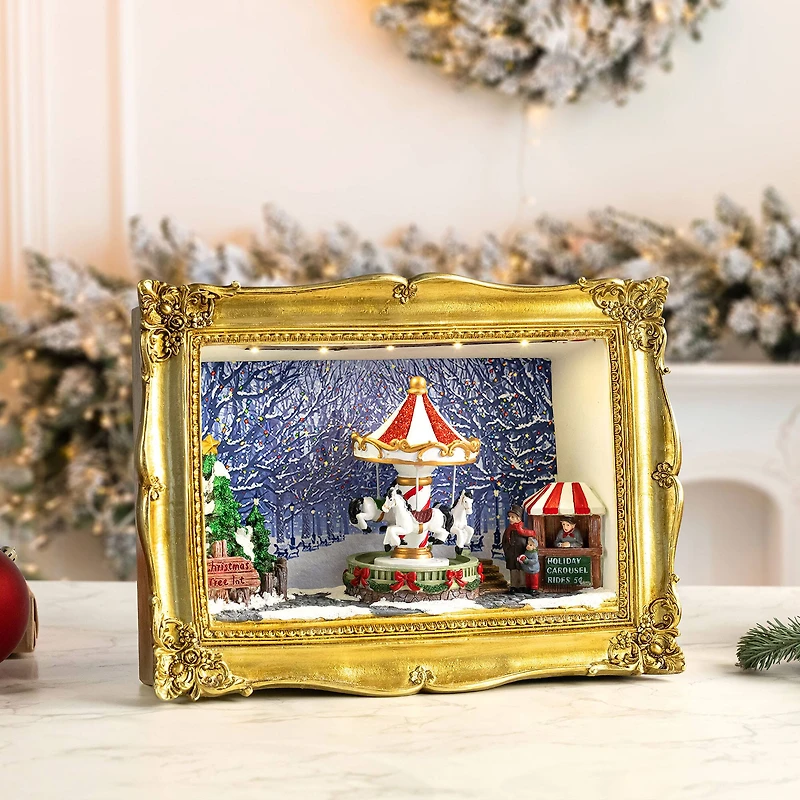 90th Anniversary Collection 9" Animated & Musical Gold Frame Carousel Shadow Box
