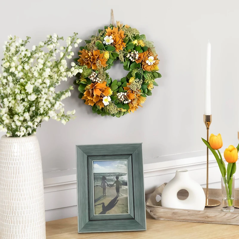 11" Orange Mixed Floral Artificial Spring Wreath