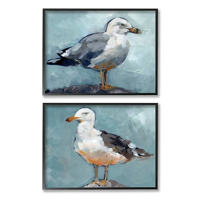 Stupell Industries Seagull Stance Nautical Bird Portrait Blue Grey Framed Wall Art