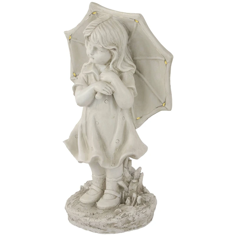 18" Solar LED-Lit Girl with Umbrella Outdoor Garden Statue