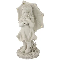 18" Solar LED-Lit Girl with Umbrella Outdoor Garden Statue