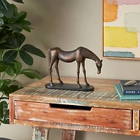 11.5" Bronze & Brushed Gold Polystone Horse Sculpture with Black Oval Base
