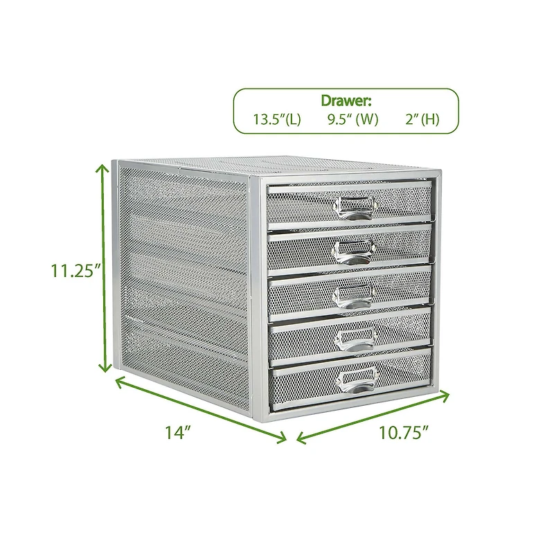 Mind Reader Silver 5 Drawer Heavy Duty Cabinet