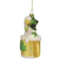 5" Luck of the Irish Leprechaun and Gold Beer Mug Glass Ornament