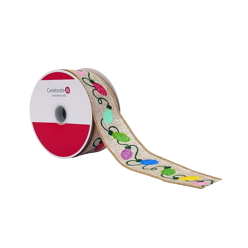 1.5" x 30ft. String Lights Wired Faux Linen Ribbon by Celebrate It®