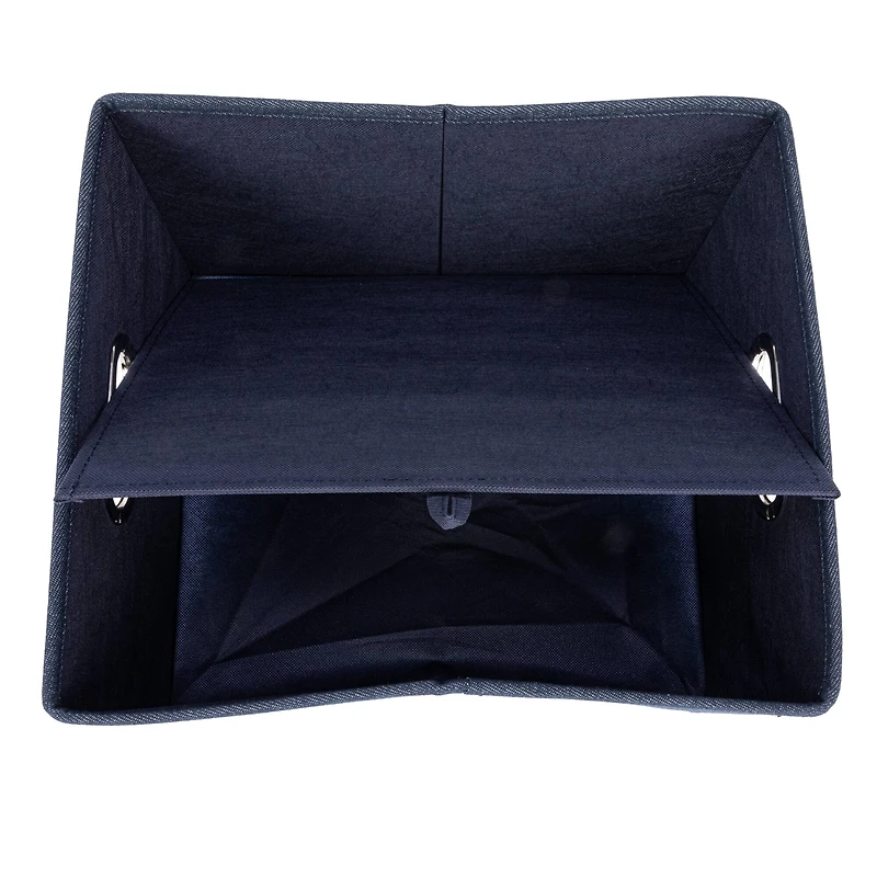 Household Essentials 15" Denim Blue Collapsible Cotton Blend Storage Box with Lid, 2ct.