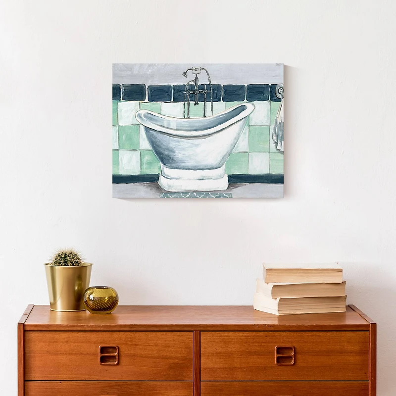 Green And Blue Bathtub 14" x 11" Canvas Wall Art