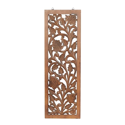 Brown Traditional Floral Mango Wood Wall Décor