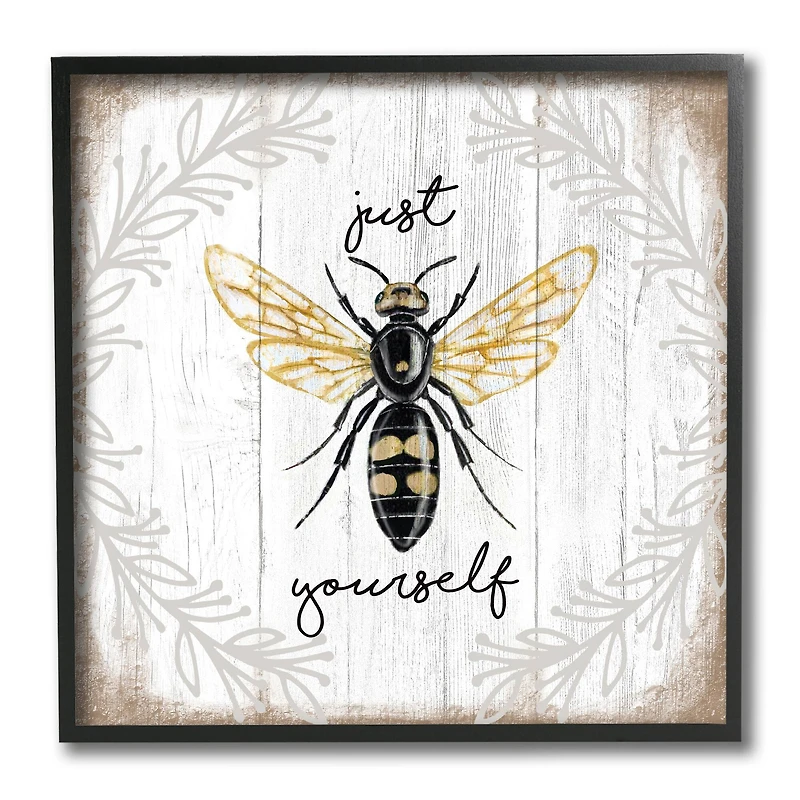 Stupell Industries Just Be Yourself Sentiment Country Charm Bee Black Framed Wall Art