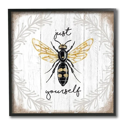 Stupell Industries Just Be Yourself Sentiment Country Charm Bee Black Framed Wall Art