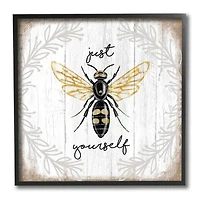 Stupell Industries Just Be Yourself Sentiment Country Charm Bee Black Framed Wall Art