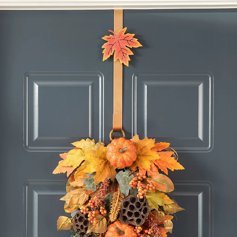 Glitzhome® 14" Fall Metal Acorn, Leaf & Pumpkin Wreath Hanger Set