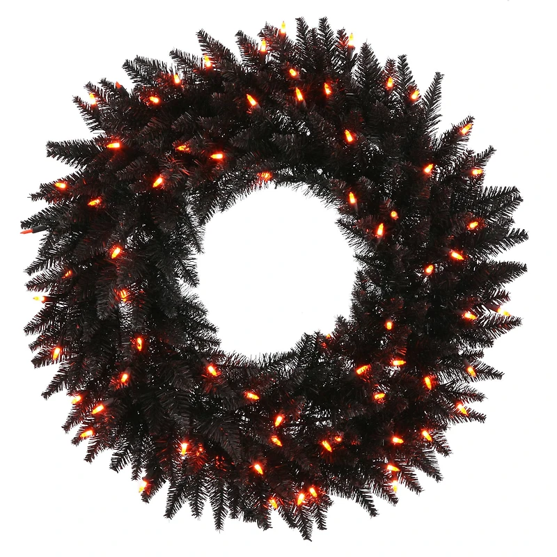 30" Orange Dura-Lit LED Black Fir Artificial Christmas Wreath
