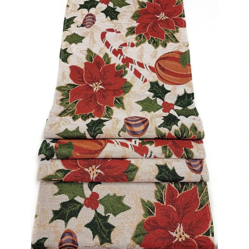 Wizardi 13.75" x 67" Festive Poinsettias Christmas Table Runner