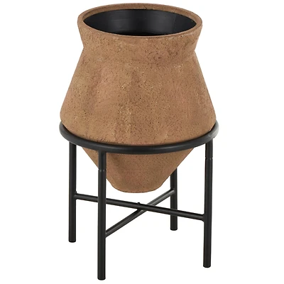 20" Brown Wide Metal Vase with Black Stand