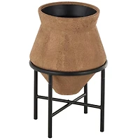 20" Brown Wide Metal Vase with Black Stand